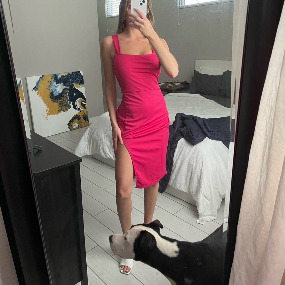 Cocktail Slit Midi Dress - Pink